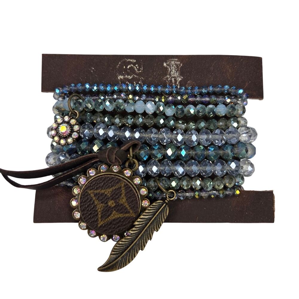 Sandra Ling Bracelet Stack Authentic Upcycled Pave Charm Tower Blue NEW